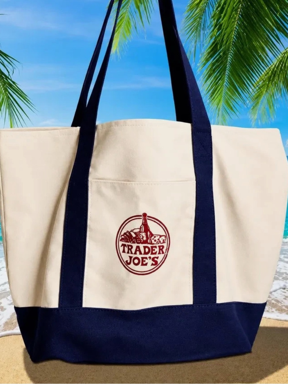 Trader Joe's Canvas Tote Bag in Cream and Navy